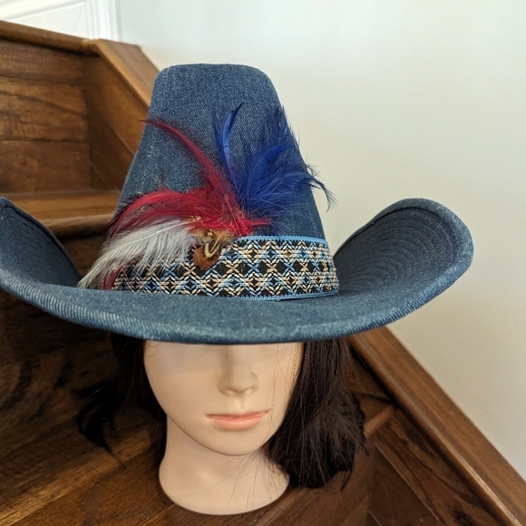 Vintage western 60's blue denim cowboy hat. Size 7-7 1/8 - Picture 9 of 17